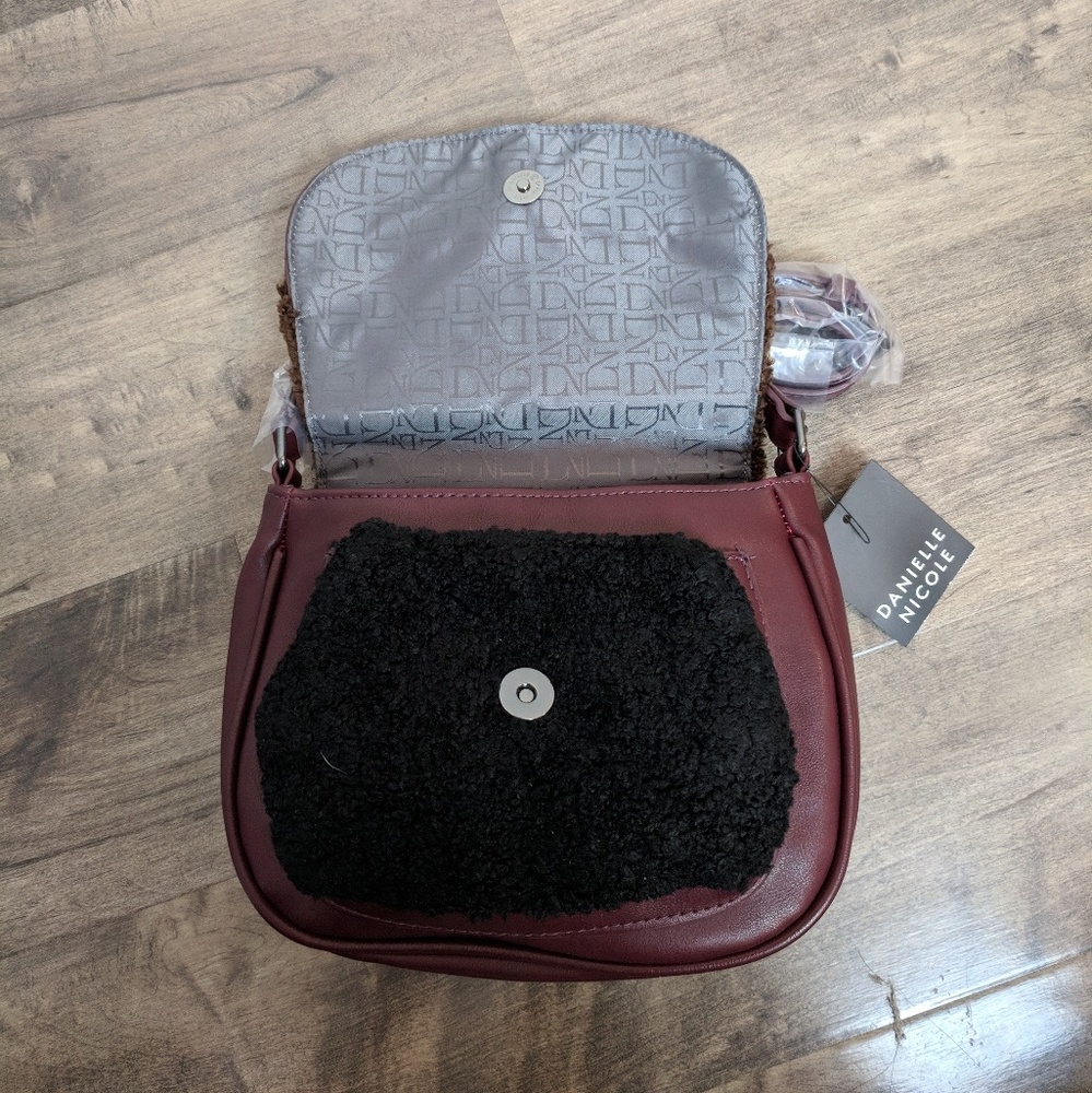 Danielle Nicole Faux Minx Fur Saddle Bag - Wine - Picture 7 of 7